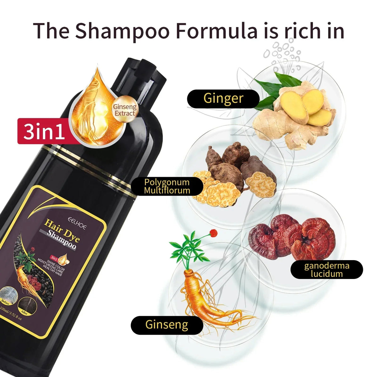 100ml Black Hair Shampoo 3 In1 Hair Dye Shampoo Repairing and Softening Shampoo Moisturizing Cleaning Hair Care for Women Men - JromoCompany
