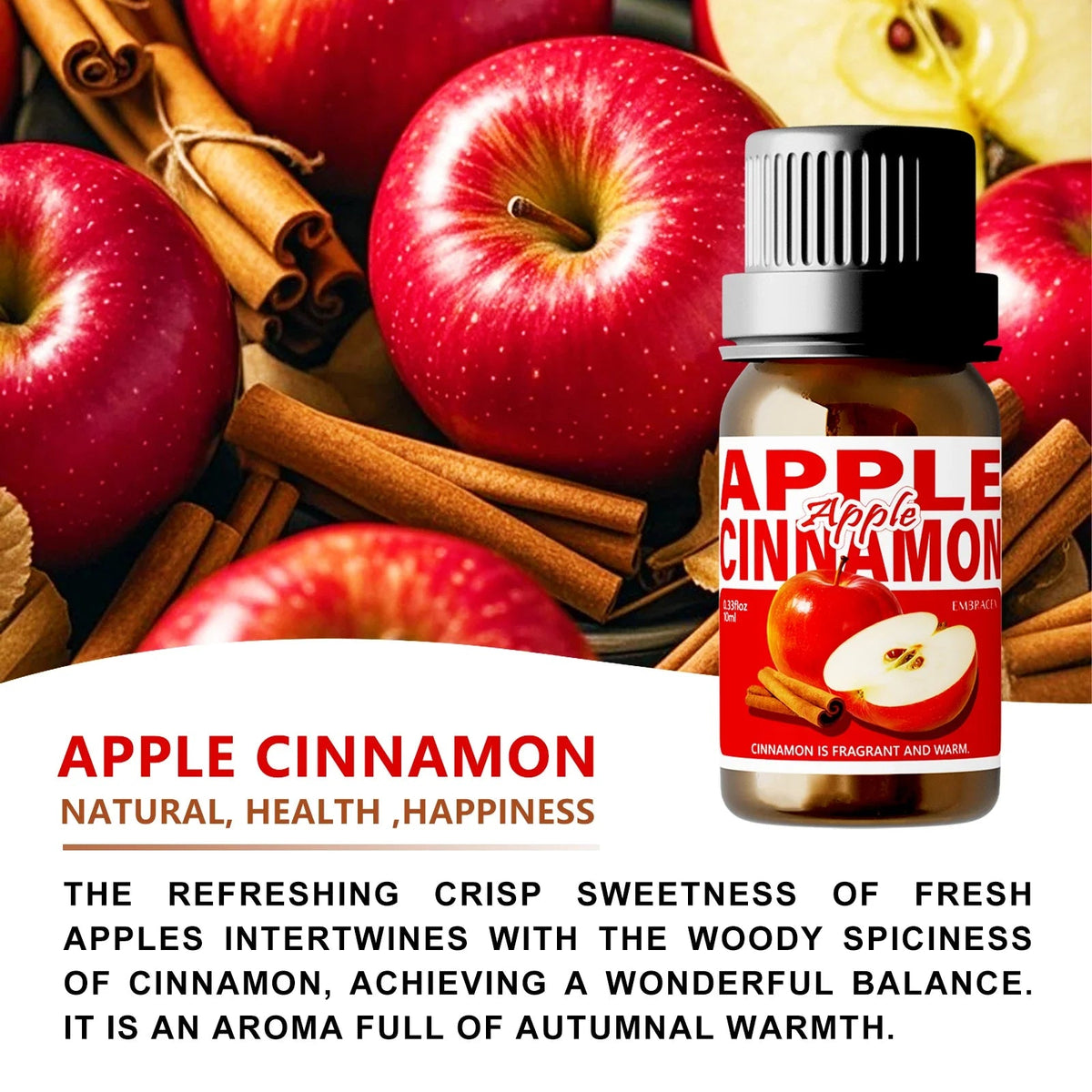 10ml Apple Cinnamon Essential Oil Perfume Aromatherapy Oils Sweet Fragrance Funny Gift For Women Alcohol-Free Skincare Hair Care - JromoCompany