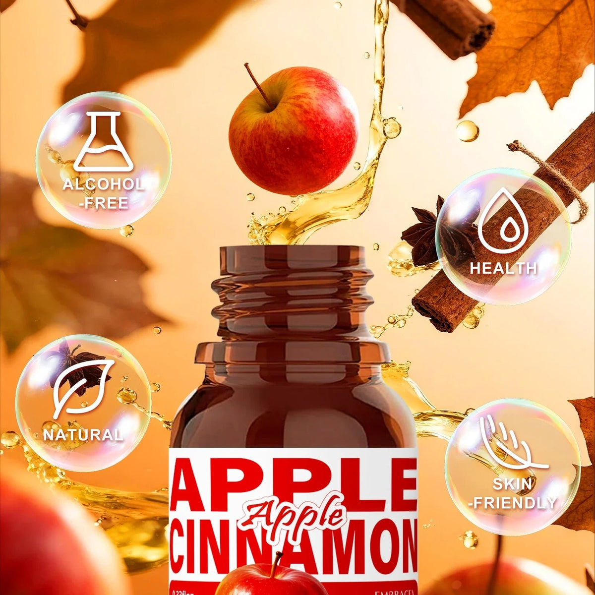 10ml Apple Cinnamon Essential Oil Perfume Aromatherapy Oils Sweet Fragrance Funny Gift For Women Alcohol-Free Skincare Hair Care - JromoCompany