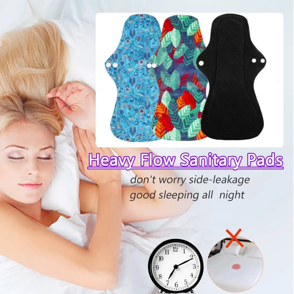 5PCS Reusable Menstrual Pads Heavy Flow Women Menstrual Period Washable Sanitary Napkin Organic Bamboo Charcoal Cloth Pad - JromoCompany