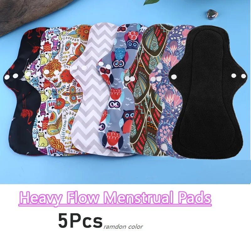 5PCS Reusable Menstrual Pads Heavy Flow Women Menstrual Period Washable Sanitary Napkin Organic Bamboo Charcoal Cloth Pad - JromoCompany