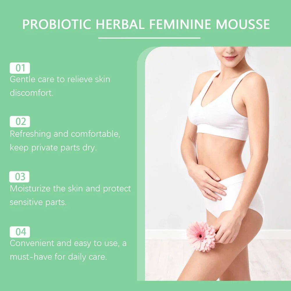 60ml Probiotics Herbal Female Intimate Hygiene Mousse Gentle Daily Wash Ph Balanced Gentle Daily Cleanse Comfort Irritation-Free - JromoCompany