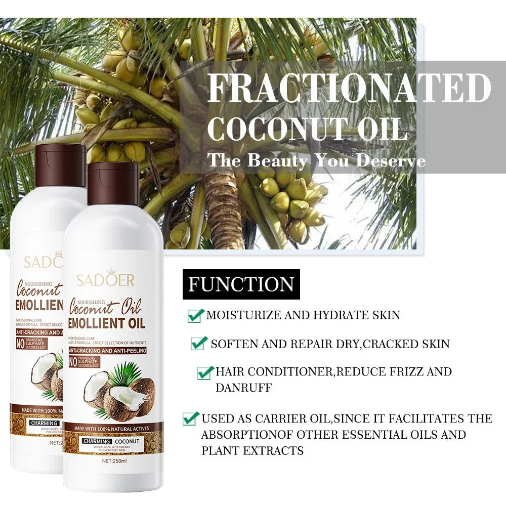 250ml Coconut  Sooth Dry Skin Lighten Fine Lines Face Massage Oil Nourishes Hair Removes Frizz Hair Care Oil Firming Body Oil
