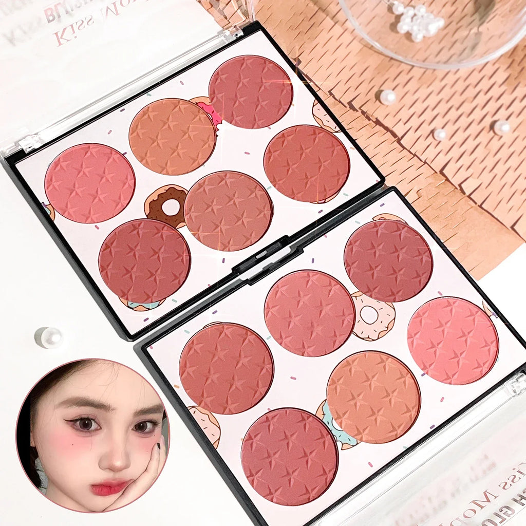 Six-color blush plate girl's heart waterproof matte pearl multi-color nude makeup natural grooming students