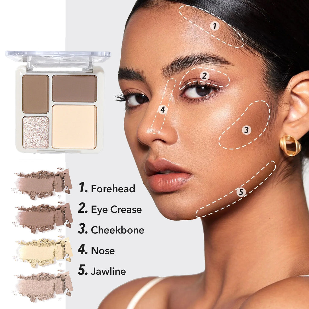 Three-dimensional facial four-color highlight contour palette,matte long-lasting brightening three-dimensional contour cosmetics