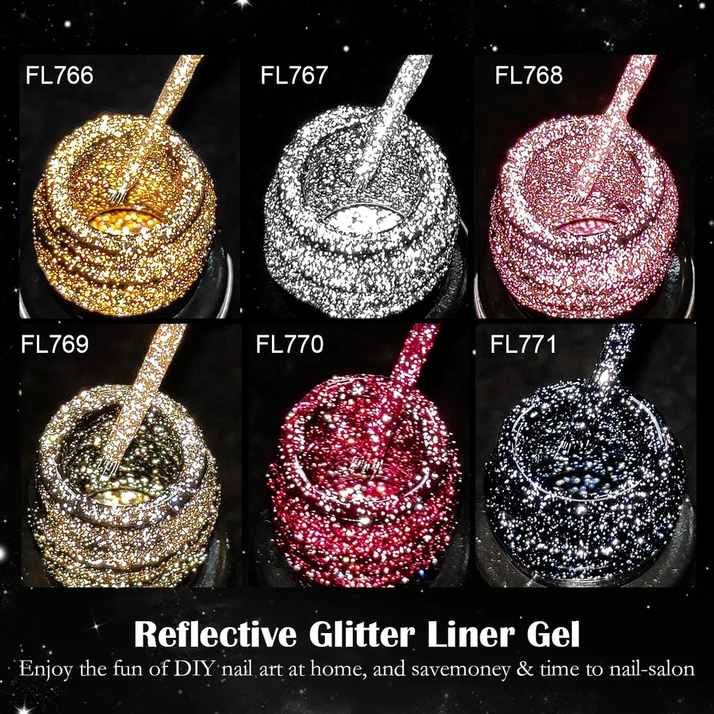 FOUR LILY 5ml Reflective Glitter Liner Nail Gel Polish Gold Silver Red Sparkling Nail Supplies UV/LED Varnish Painting Gel