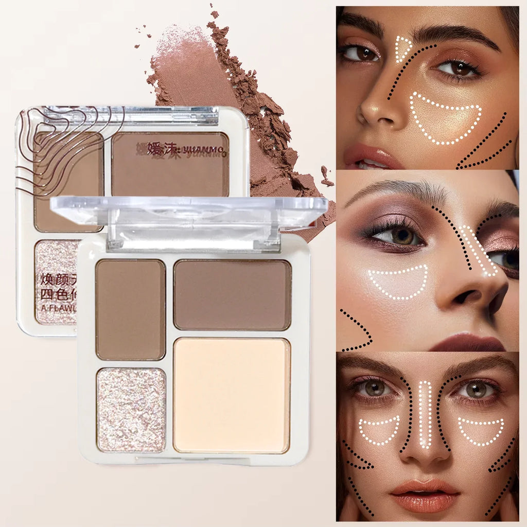 Three-dimensional facial four-color highlight contour palette,matte long-lasting brightening three-dimensional contour cosmetics