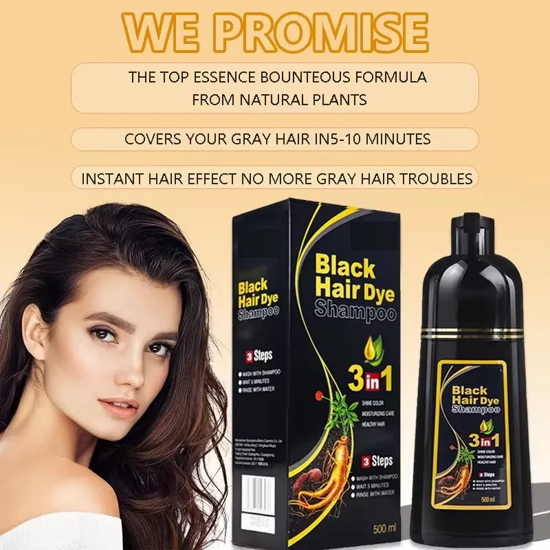 30ml/500ml 3-in-1 Quick Hair Dye Shampoo Natural Black Herbal Hair Dye Moisturizes Mild Hair Dye Conditioner Hair Care Products