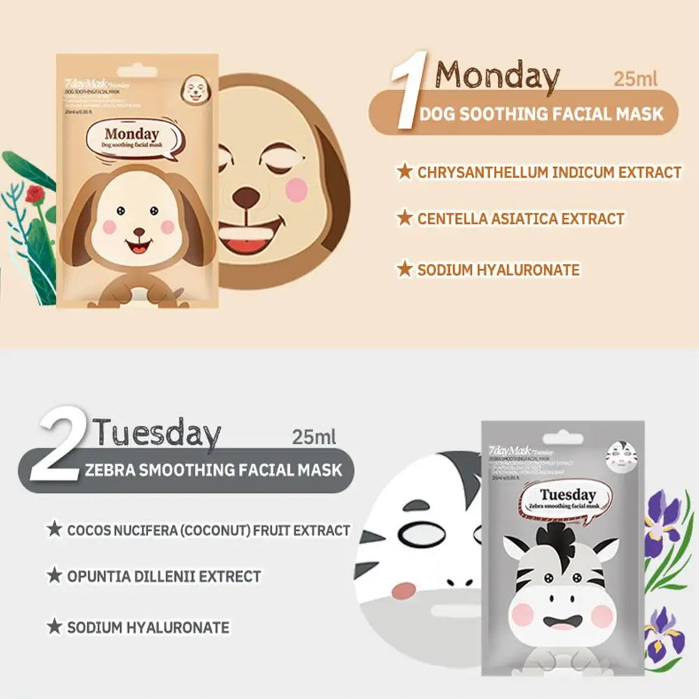 1/7pcs Cartoon Facial Mask Deep Hydrating Sheet Mask Moisturizing Tender Skin Mask Dog Panda Pig Animal Pattern Skin Care