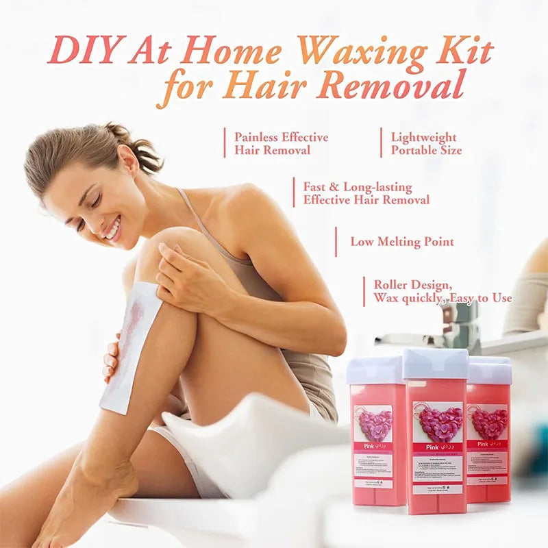 Roll On Waxing Kit With Wax Cartridges And Wax Strips 3 In 1 Soft Wax Heater Kit Hair Removal Wax Wax Paper Waxing Kits Warmer