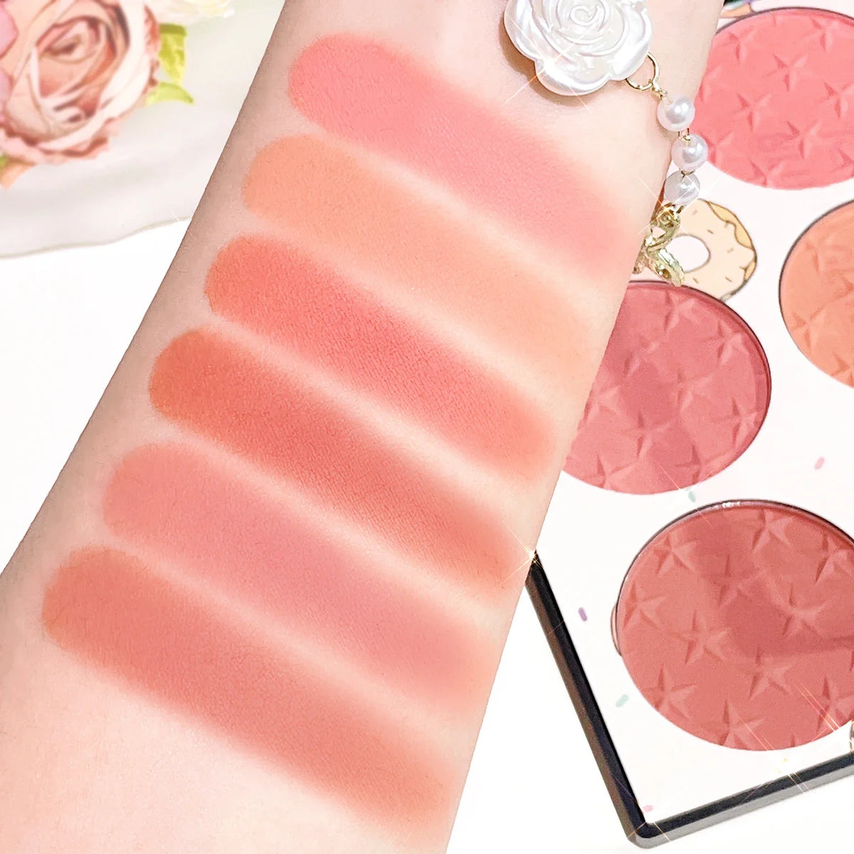 Six-color blush plate girl's heart waterproof matte pearl multi-color nude makeup natural grooming students