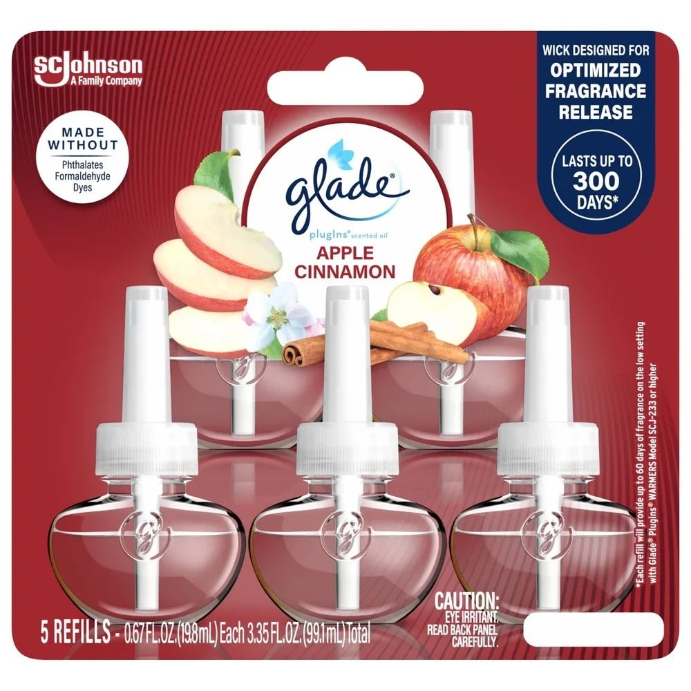 Apple Cinnamon PlugIns Scented Oil Refills 5 Pack Air Freshener Essential Oil Infused Wall Plug In Home Fragrance 60 Days - JromoCompany