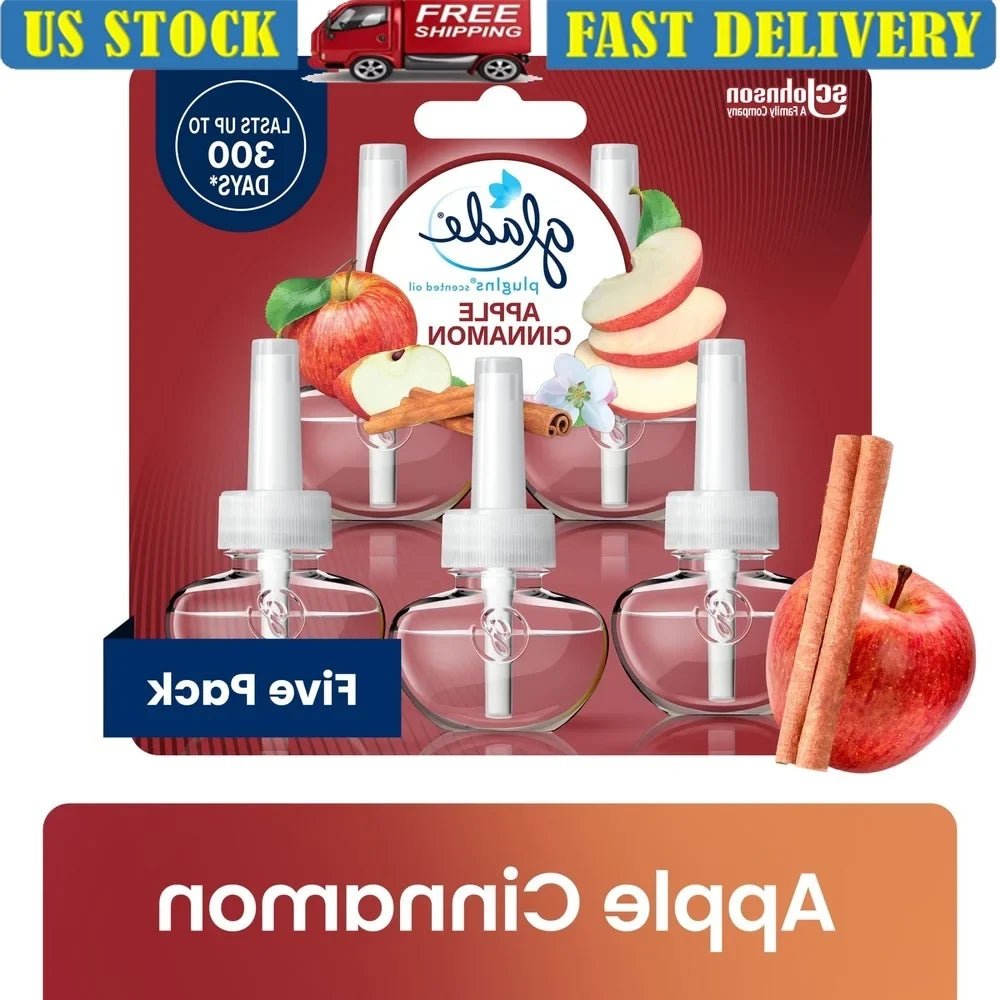Apple Cinnamon PlugIns Scented Oil Refills 5 Pack Air Freshener Essential Oil Infused Wall Plug In Home Fragrance 60 Days - JromoCompany