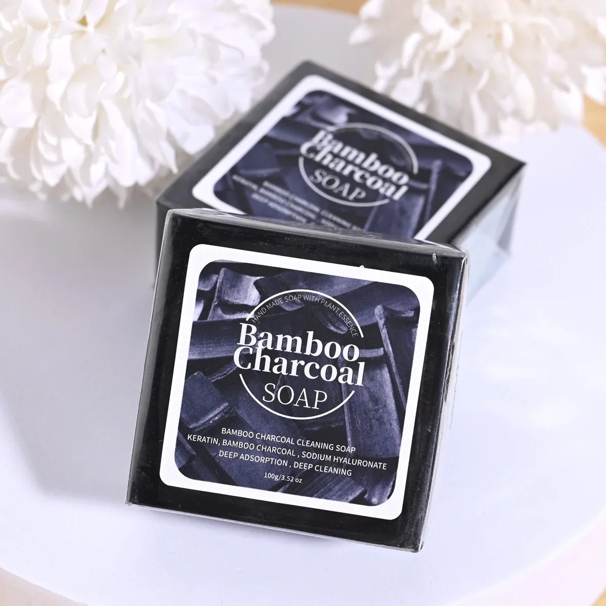 B+100G Bamboo Charcoal Powder Deep Cleaning Soap Plant Oil Soap Keratin Protein Men's Bath and Face Wash Handmade Soap - JromoCompany