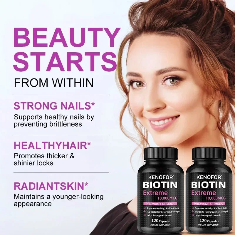 Biotin Capsules - Promotes Hair Growth, Strengthens Nails, Improves Skin Health, Dietary Nutritional Supplement - JromoCompany