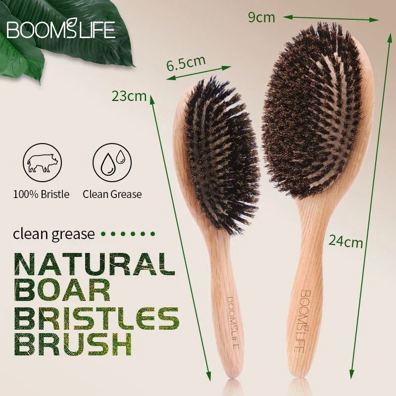 BOOMSLIFE Boar Bristle Hair Brush Women Combs for Hair Wood HairBrush Detangle Straightener Brush Hair Comb Barber Accessories - JromoCompany