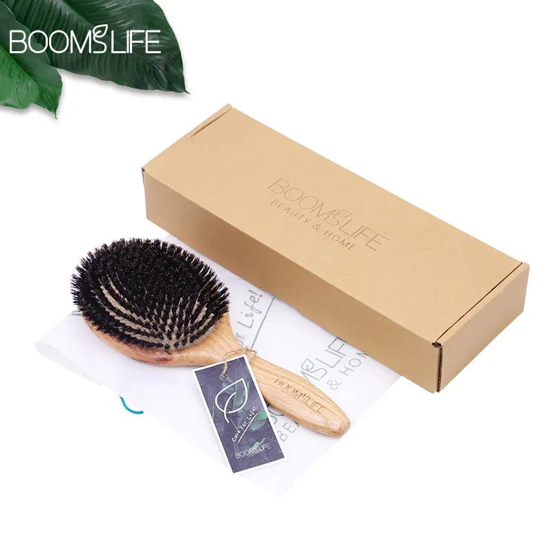 BOOMSLIFE Boar Bristle Hair Brush Women Combs for Hair Wood HairBrush Detangle Straightener Brush Hair Comb Barber Accessories - JromoCompany