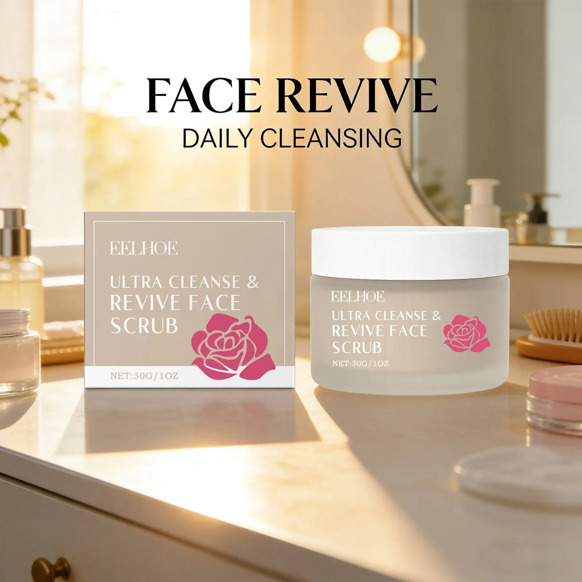 Cleanse & Revive Face Scrub Moisturizing Deep Clean Pore Exfoliating Soothing Softening Skin Brightening Rose Facial Scrub Cream - JromoCompany