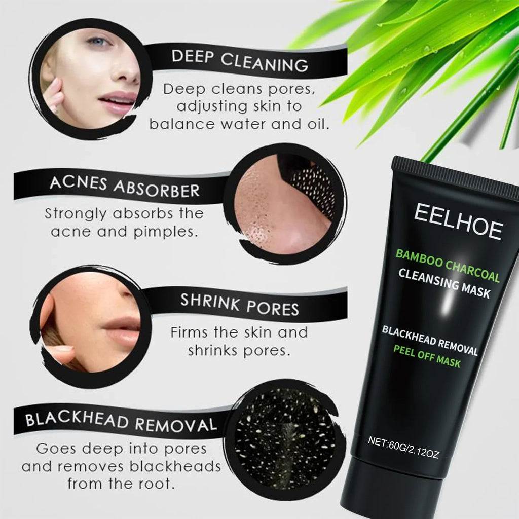 Eelhoe Bamboo Charcoal Blackhead Remover Face Mask Deep Cleansing Pores Shrink Nourishing Acne Treatment Face Peel Off Mask - JromoCompany