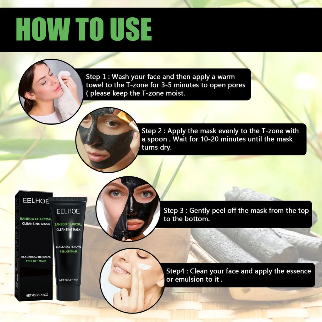 Eelhoe Bamboo Charcoal Blackhead Remover Face Mask Deep Cleansing Pores Shrink Nourishing Acne Treatment Face Peel Off Mask - JromoCompany