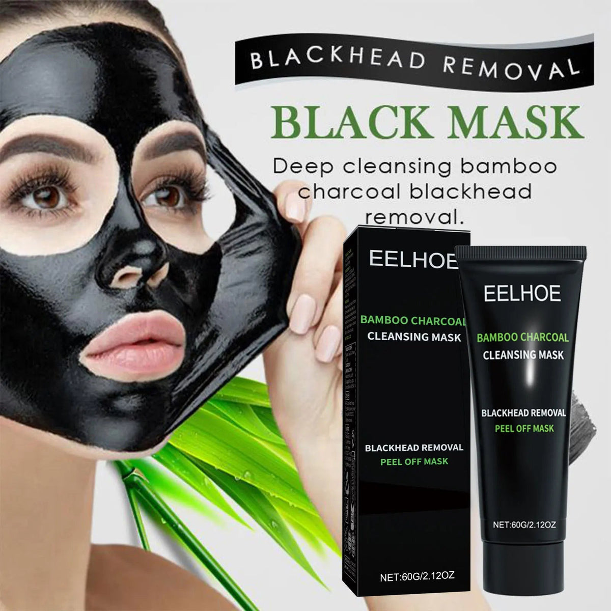 Eelhoe Bamboo Charcoal Blackhead Remover Face Mask Deep Cleansing Pores Shrink Nourishing Acne Treatment Face Peel Off Mask - JromoCompany