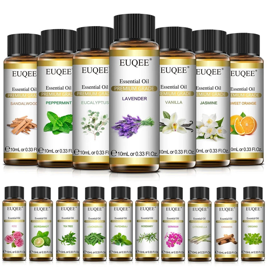 EUQEE 10ml Pure Natural Essential Oil Lavender Jasmine Eucalyptus Vanilla Sandalwood Sweet Orange Lemon Oregano Rose Fragrance - JromoCompany
