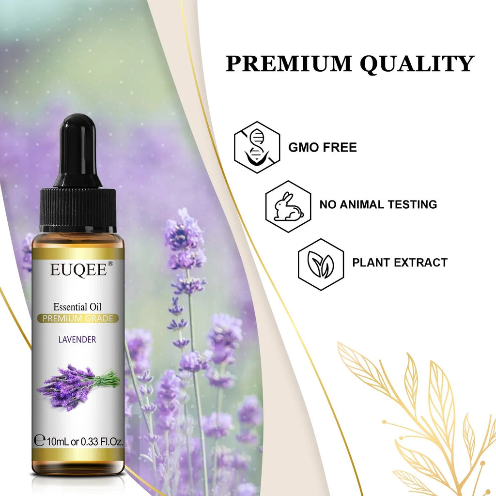 EUQEE 10ml Pure Natural Essential Oil Lavender Jasmine Eucalyptus Vanilla Sandalwood Sweet Orange Lemon Oregano Rose Fragrance - JromoCompany