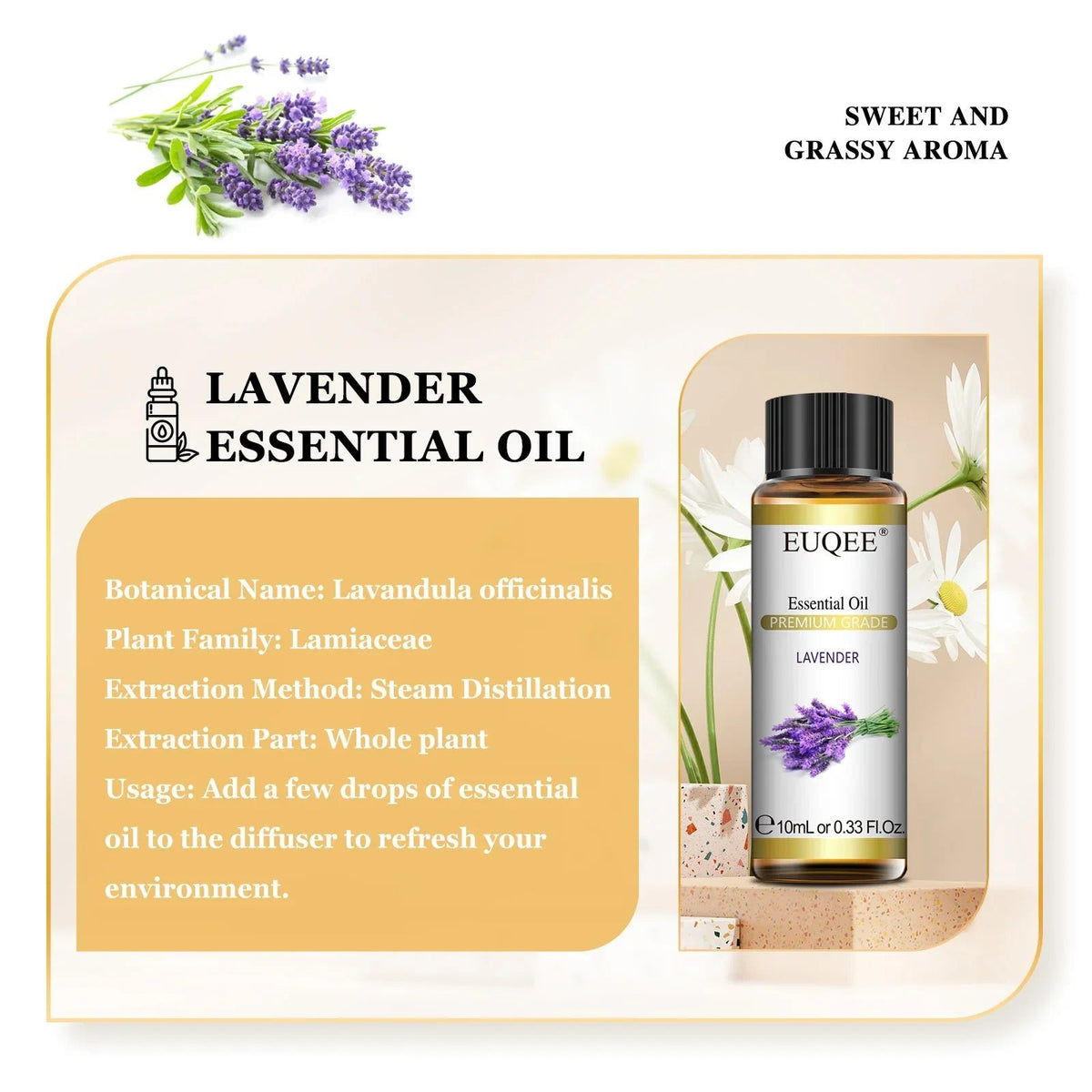 EUQEE 10ml Pure Natural Essential Oil Lavender Jasmine Eucalyptus Vanilla Sandalwood Sweet Orange Lemon Oregano Rose Fragrance - JromoCompany