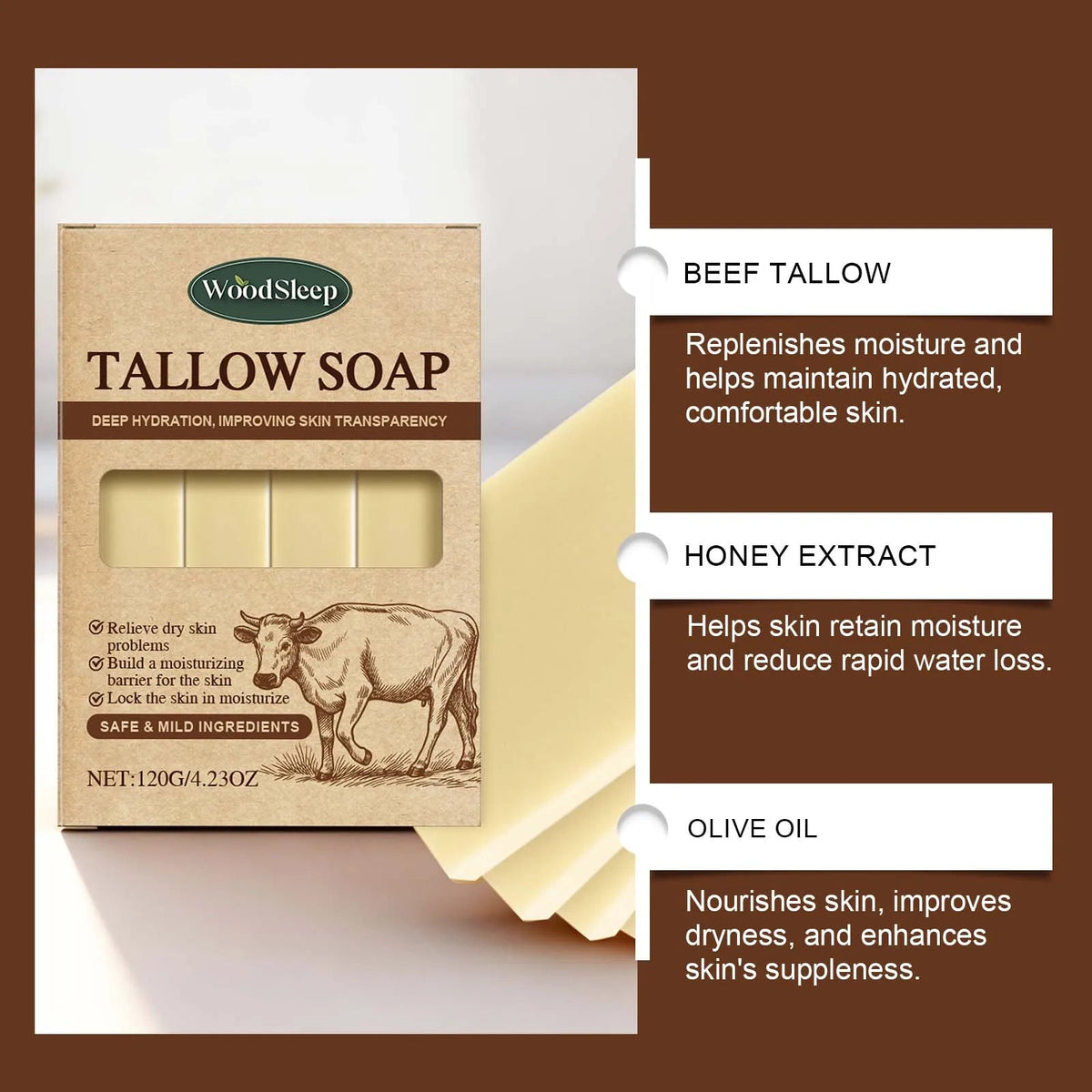 Grass-Fed Beef Tallow Soap Gently Clean For Skincare Suitable For Face & Body Wash Refreshing Rich In Lather Soap Bar Moisturize - JromoCompany
