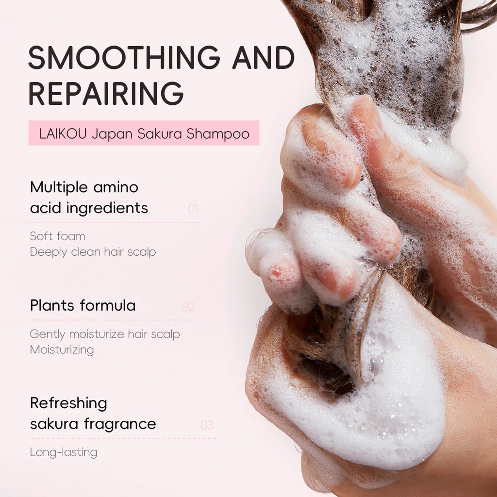 LAIKOU Japan Sakura Shampoo Repair Anti Split Ends Smooth Frizz Dry Hair - JromoCompany
