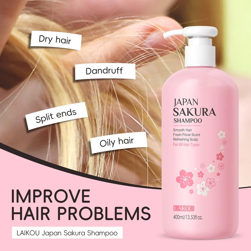 LAIKOU Japan Sakura Shampoo Repair Anti Split Ends Smooth Frizz Dry Hair - JromoCompany