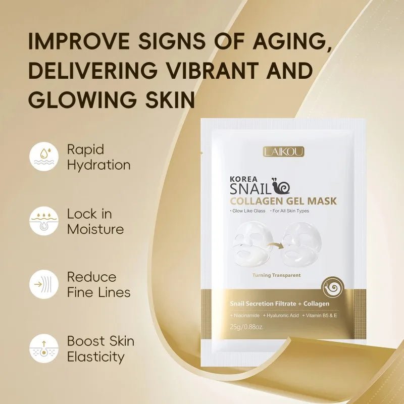 LAIKOU Korea Snail Collagen Essence Mask Hydrating Sheet Mask Anti-Wrinkle Face Mask Firming Skin Care 25g*20pcs - JromoCompany