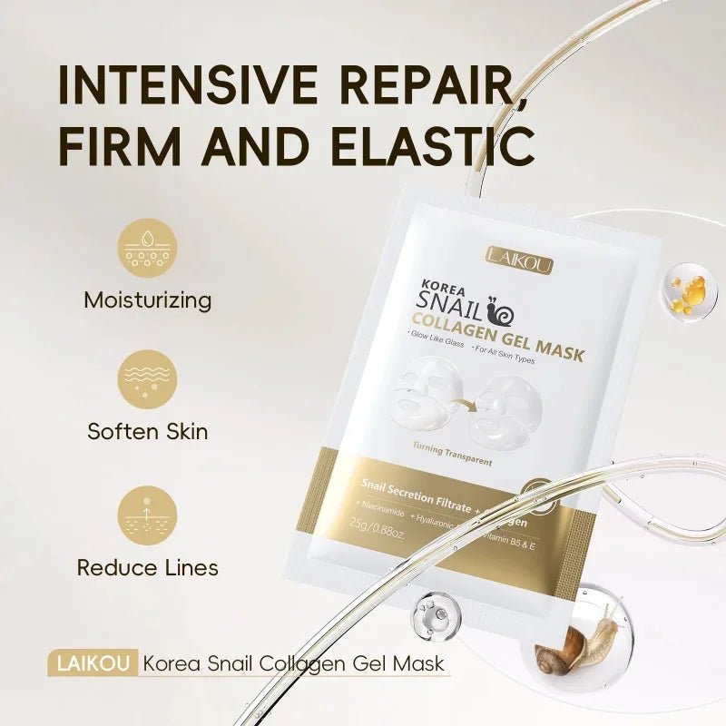 LAIKOU Korea Snail Collagen Essence Mask Hydrating Sheet Mask Anti-Wrinkle Face Mask Firming Skin Care 25g*20pcs - JromoCompany