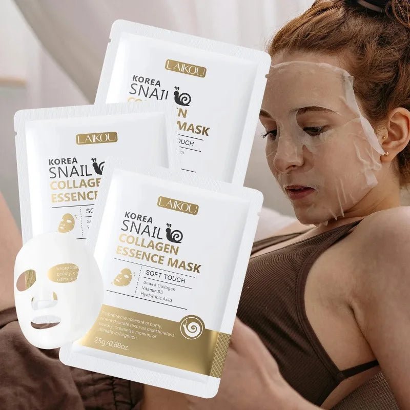 LAIKOU Korea Snail Collagen Essence Mask Hydrating Sheet Mask Anti-Wrinkle Face Mask Firming Skin Care 25g*20pcs - JromoCompany