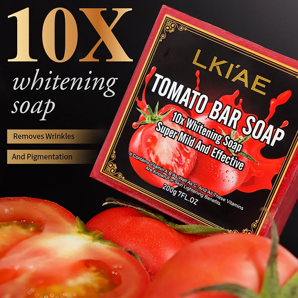 LKIAE Brand Tomato Fruit Scented Handmade Natural Bar Soap, For Face, Body, Whitening, Oil Control, Brightens, Shrink Pore, 200g - JromoCompany