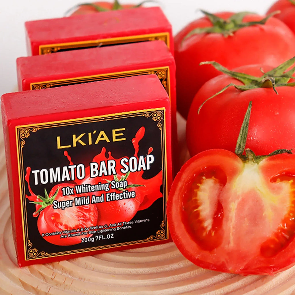 LKIAE Brand Tomato Fruit Scented Handmade Natural Bar Soap, For Face, Body, Whitening, Oil Control, Brightens, Shrink Pore, 200g - JromoCompany