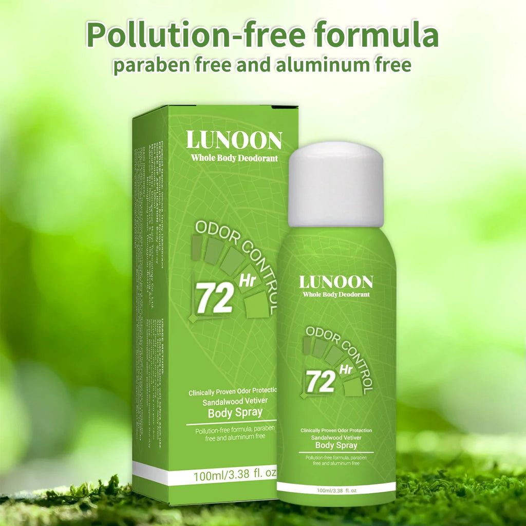 LUNOON Whole Body Deodorant Spray 100ml - Multi-Use for Underarms, Feet & More, 72-Hour Odor Control & Freshness - JromoCompany