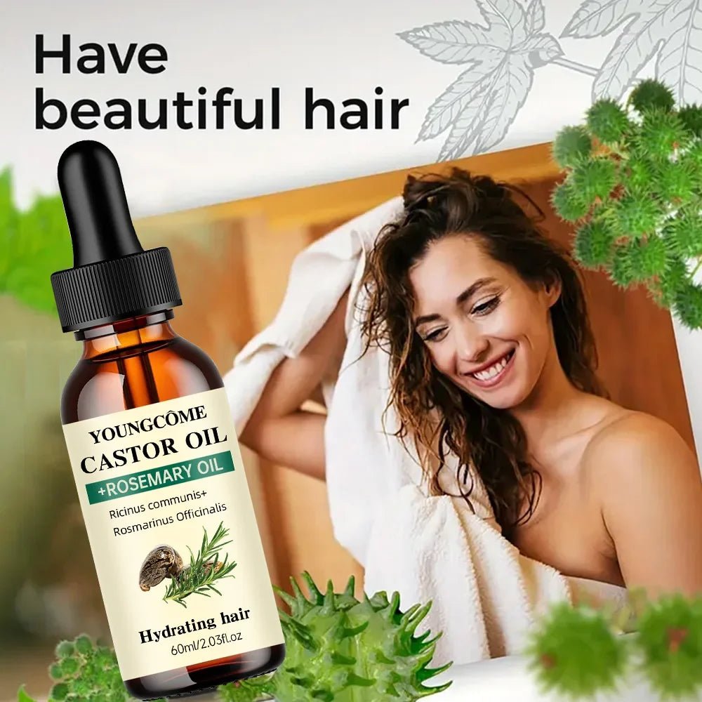 Mix Castor Oil and Rosemary Oil for Hair Growth Enhances hair thickness and Shine, Reduce Hair Loss and Split Ends Hair Care Oil - JromoCompany