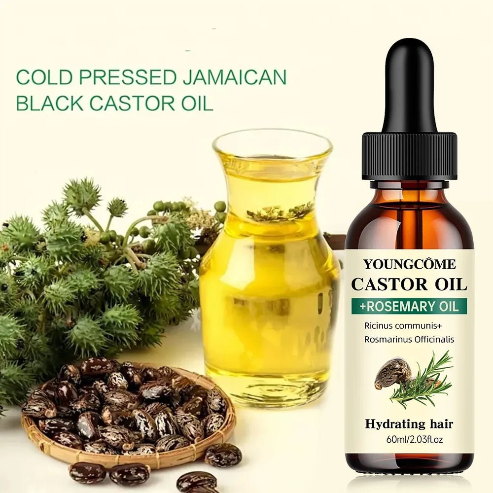 Mix Castor Oil and Rosemary Oil for Hair Growth Enhances hair thickness and Shine, Reduce Hair Loss and Split Ends Hair Care Oil - JromoCompany