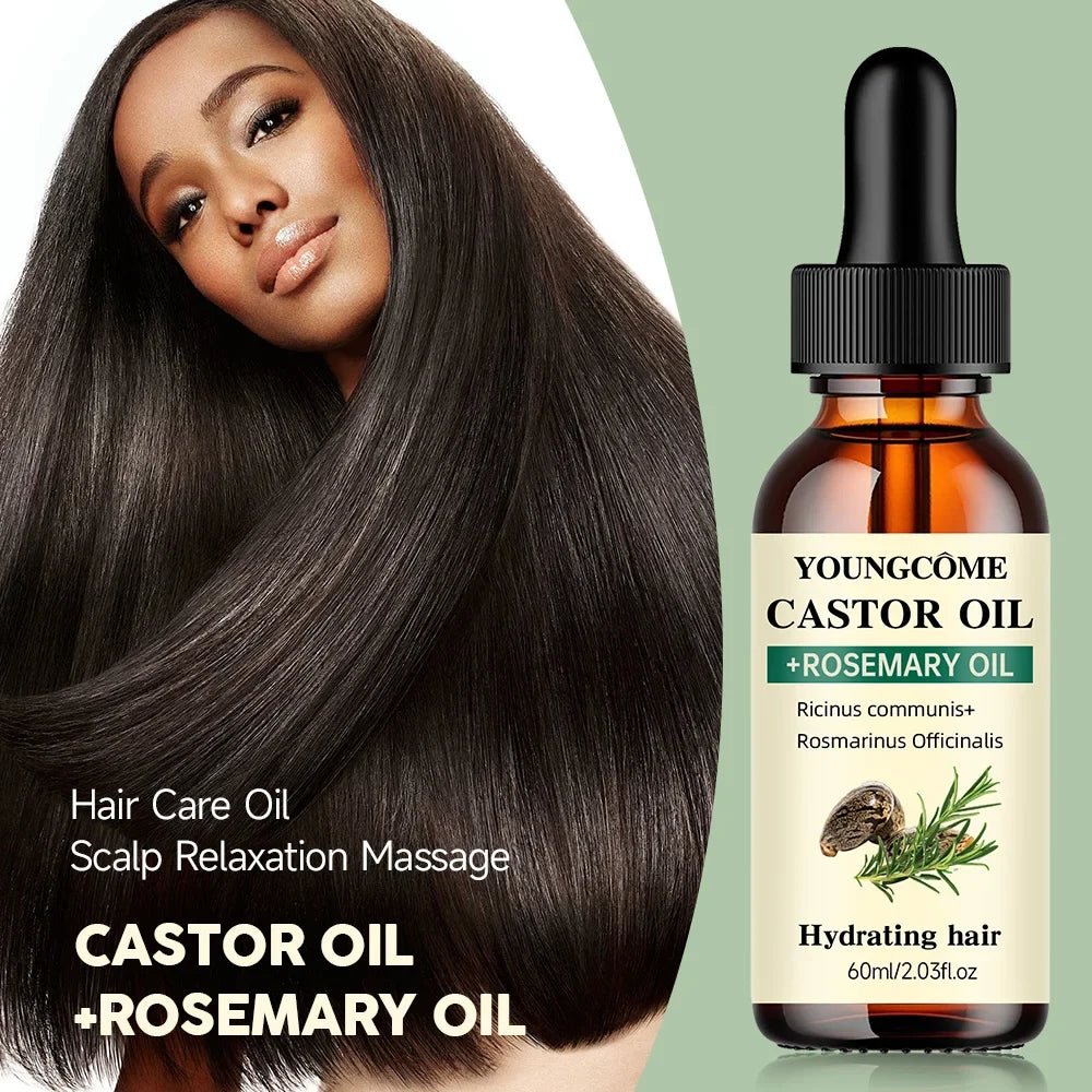 Mix Castor Oil and Rosemary Oil for Hair Growth Enhances hair thickness and Shine, Reduce Hair Loss and Split Ends Hair Care Oil - JromoCompany