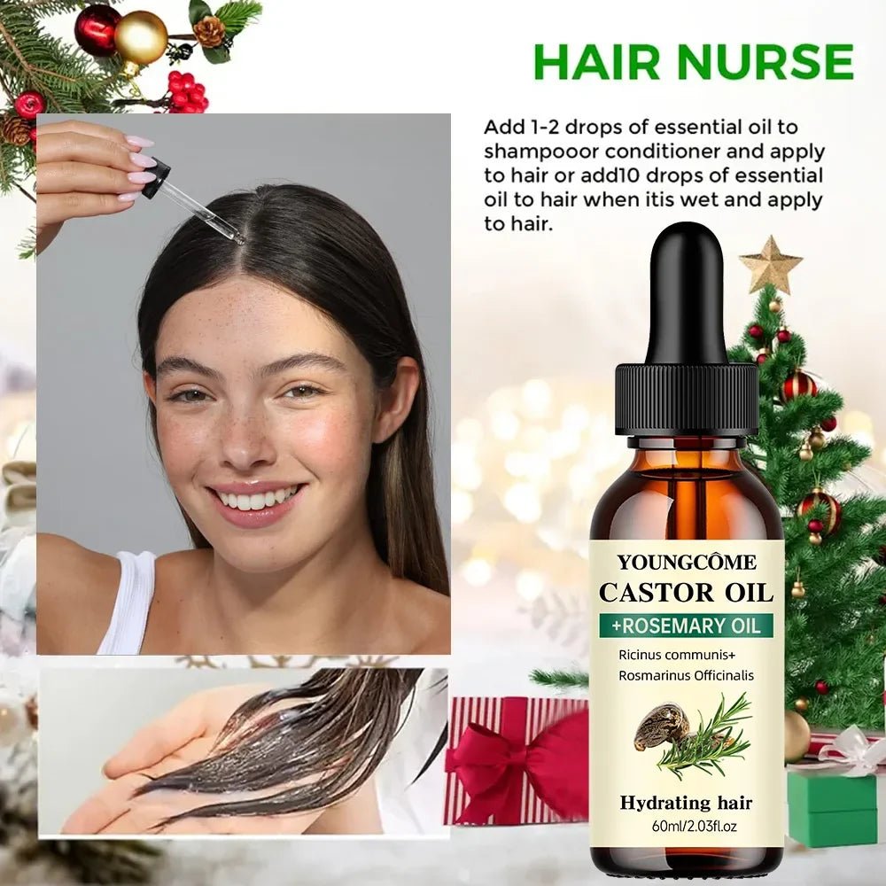 Mix Castor Oil and Rosemary Oil for Hair Growth Enhances hair thickness and Shine, Reduce Hair Loss and Split Ends Hair Care Oil - JromoCompany