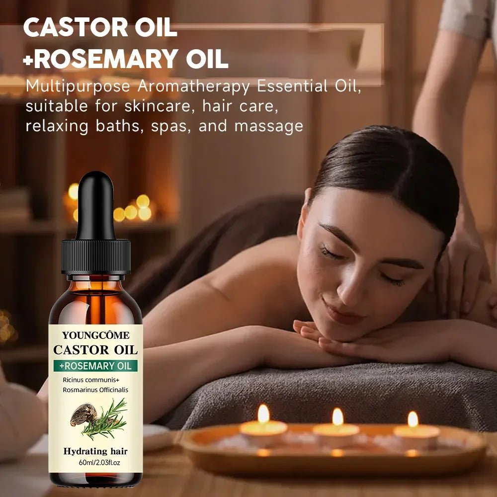 Mix Castor Oil and Rosemary Oil for Hair Growth Enhances hair thickness and Shine, Reduce Hair Loss and Split Ends Hair Care Oil - JromoCompany