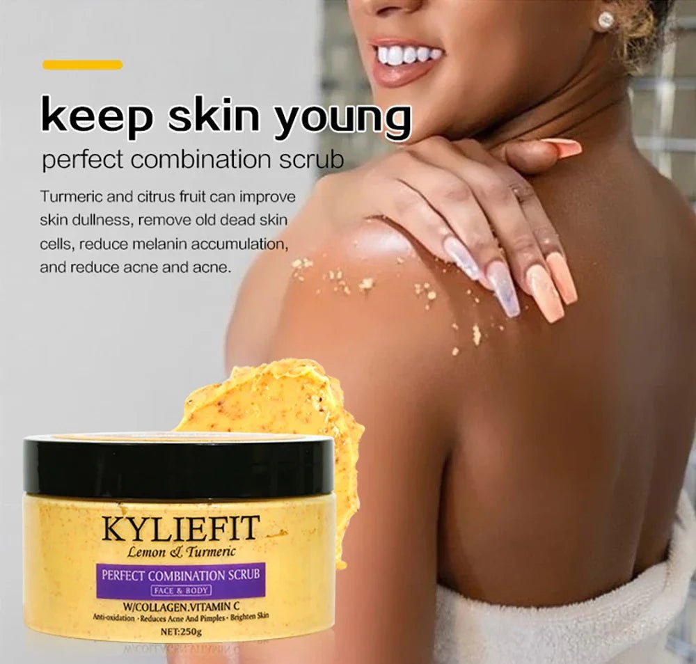 Natural Turmeric Scrub, For Face & Body, Brightening, Reduce Acne, Clean And Smooth Skin, Deeply Exfoliates, 250g/8.8 oz - JromoCompany