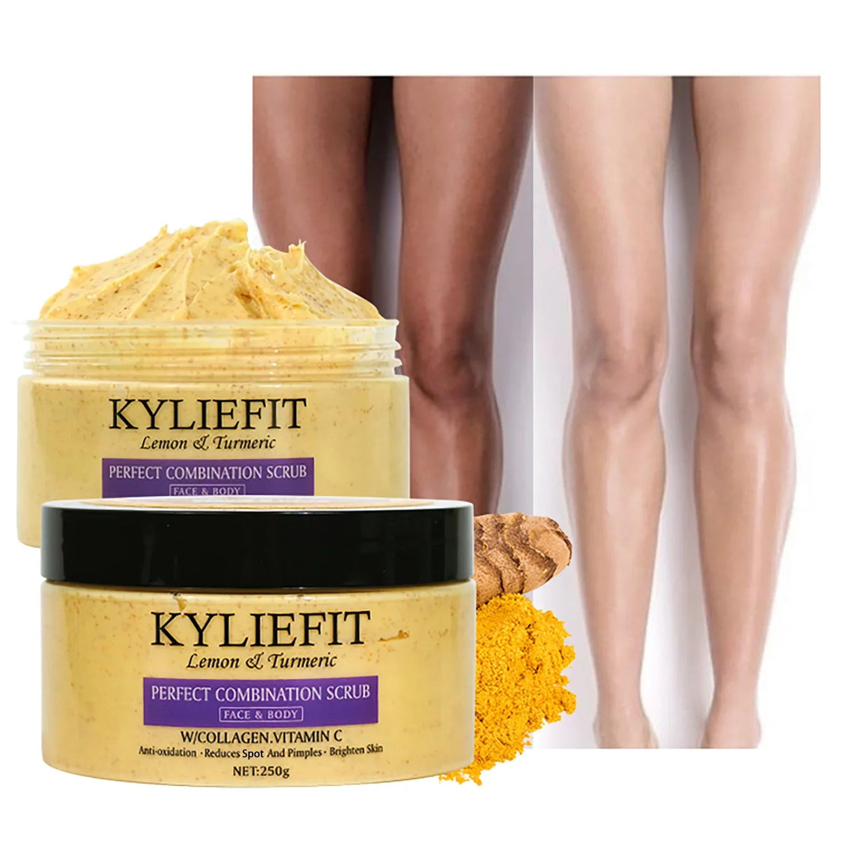 Natural Turmeric Scrub, For Face & Body, Brightening, Reduce Acne, Clean And Smooth Skin, Deeply Exfoliates, 250g/8.8 oz - JromoCompany