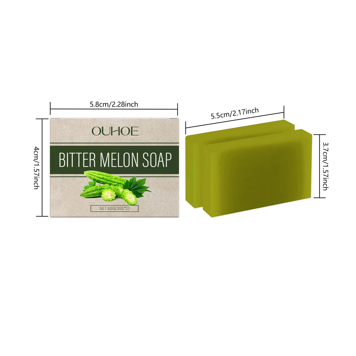 OUHOE Herbal Bath Soap with Bitter Melon: Deeply Clean Pores, Balance Water & Oil, Soothe Skin, Fresh Aroma - JromoCompany