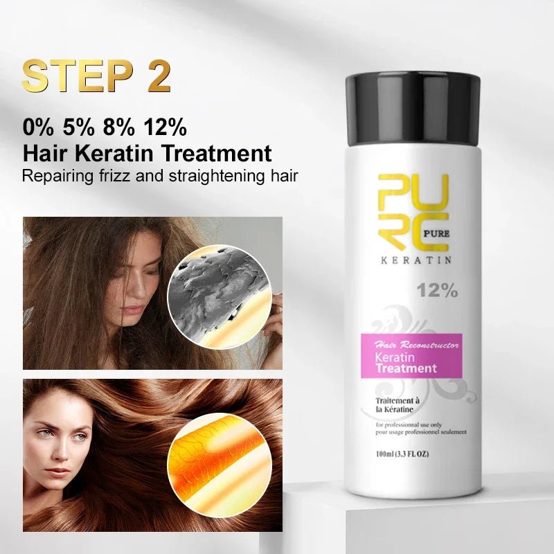 PURC Keratin Treatment Shampoo Conditioner Hair Straightening Products Smoothing Repairing Hair Mask Curly Hair Straighten Care - JromoCompany