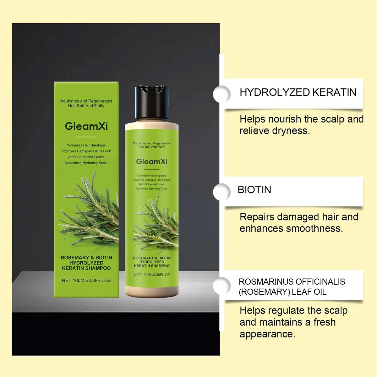 Rosemary Hair Care Shampoo with Biotin Moisturizing Scalp Treatment Volumizing Oil Control Daily Use Natural Hair Care - JromoCompany