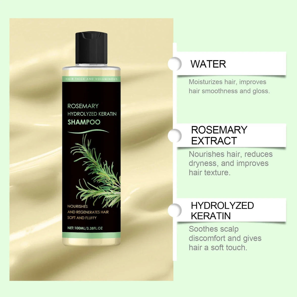 Rosemary Natural Shampoo Hair Thickness Loss Deep Nourishing Scalp Care Strengthen Repair Damaged Oil Control For Men Women - JromoCompany