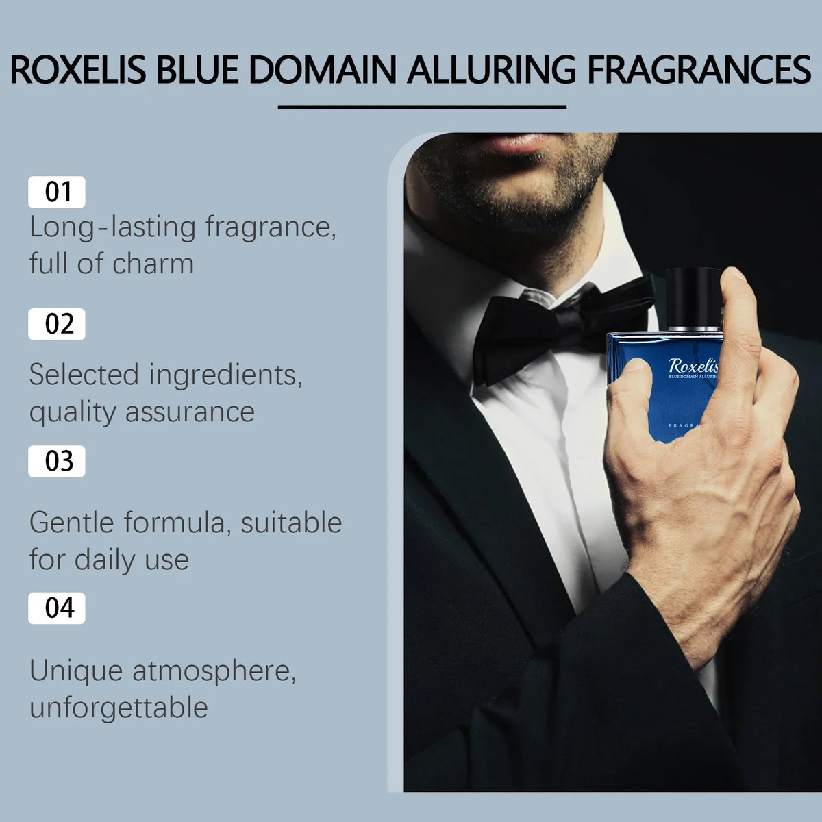 Roxelis 50ml Charmig Cologne Perfume Spray Men's Blue Domain Fragrance Lasting Scent Pheromone Flirting Romantic Dating Perfume - JromoCompany