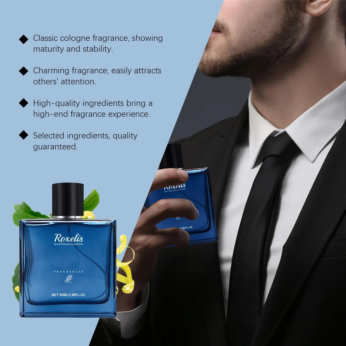 Roxelis 50ml Charmig Cologne Perfume Spray Men's Blue Domain Fragrance Lasting Scent Pheromone Flirting Romantic Dating Perfume - JromoCompany